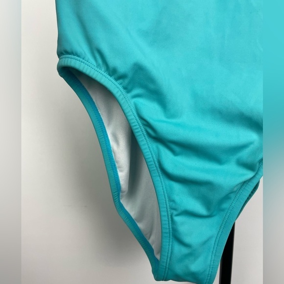 Nike Aqua Blue One Piece Racerback Bathing Suit with White Trim - Picture 5 of 10